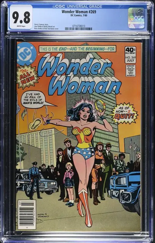 Wonder Woman #269 (DC Comics, 1980), CGC 9.8 graded comic book, Universal Blue label — front cover in its holder