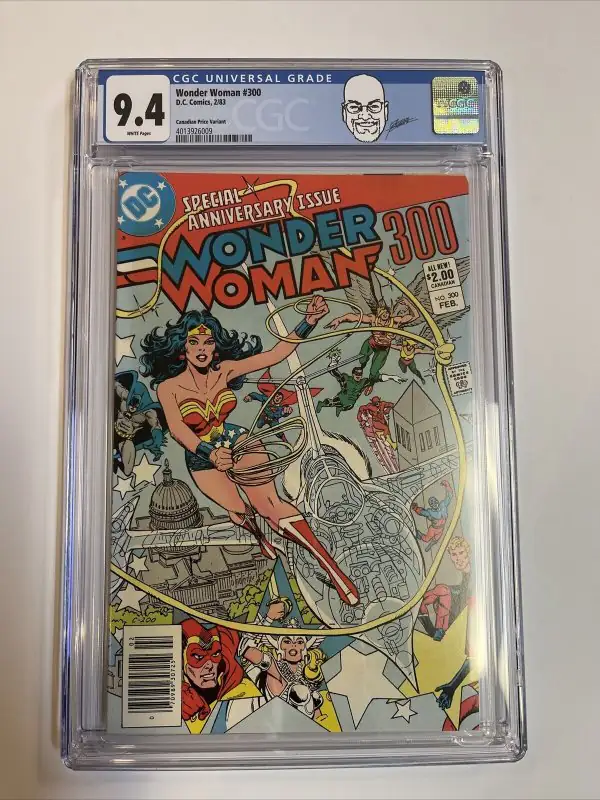 Wonder Woman #300 (DC Comics, 1983), CGC 9.4 graded comic book, Universal Blue label — front cover in its holder