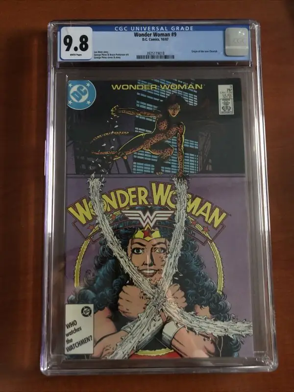 Wonder Woman #9 (DC Comics, 1987), CGC 9.8 graded comic book, Universal Blue label — front cover in its holder