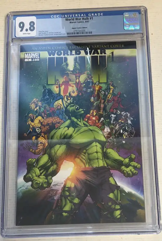 World War Hulk #1 (Marvel Comics, 2007), CGC 9.8 graded comic book, Universal Blue label — front cover in its holder