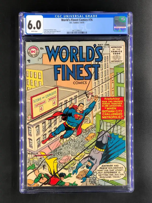 World's Finest Comics #76 (DC Comics, 1955), CGC 6.0 graded comic book, Universal Blue label — front cover in its holder