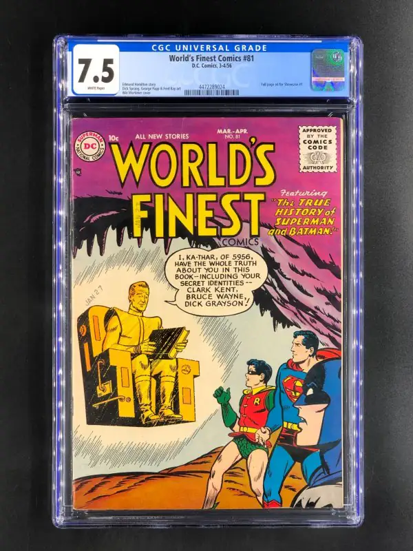World's Finest Comics #81 (DC Comics, 1956), CGC 7.5 graded comic book, Universal Blue label — front cover in its holder