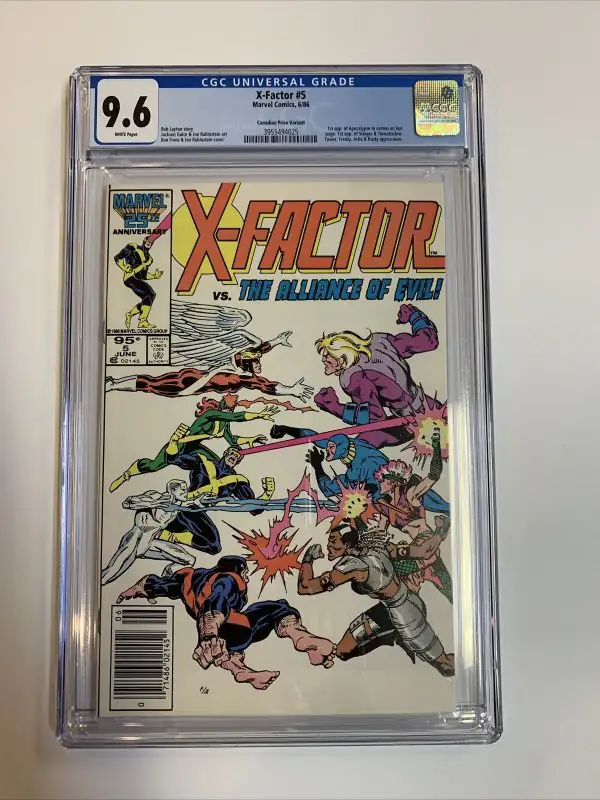 X-Factor #5 (Marvel Comics, 1986), CGC 9.6 graded comic book, Universal Blue label — front cover in its holder