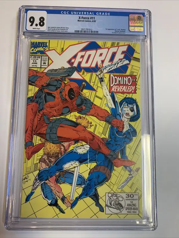 X-Force #11 (Marvel Comics, 1992), CGC 9.8 graded comic book, Universal Blue label — front cover in its holder