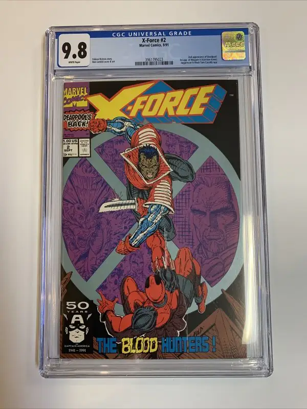X-Force #2 (Marvel Comics, 1991), CGC 9.8 graded comic book, Universal Blue label — front cover in its holder