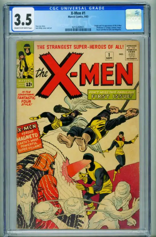 X-Men #1 (Marvel Comics, 1963), CGC 3.5 graded comic book, Universal Blue label — front cover in its holder