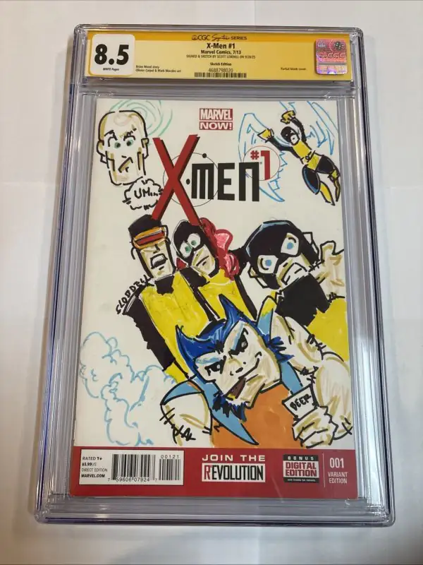 X-Men #1 (Marvel Comics, 2013), CGC 8.5 graded comic book, Signature Series label — front cover in its holder
