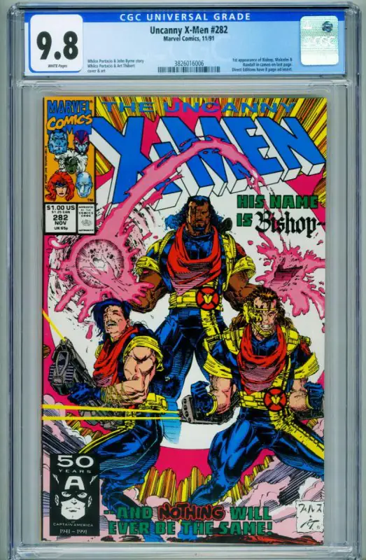 X-Men #282 (Marvel Comics, 1991), CGC 9.8 graded comic book, Universal Blue label — front cover in its holder