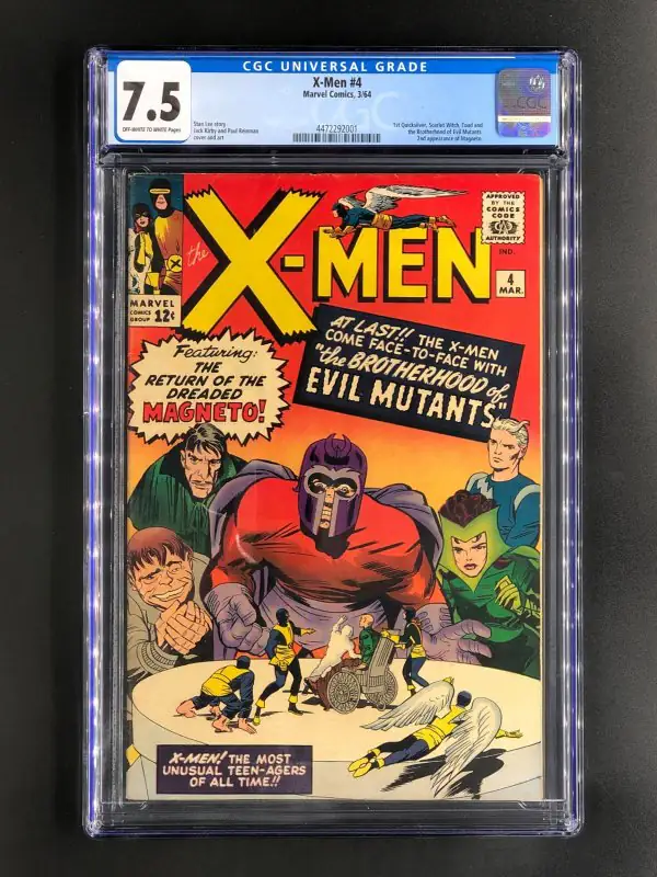X-Men #4 (Marvel Comics, 1964), CGC 7.5 graded comic book, Universal Blue label — front cover in its holder