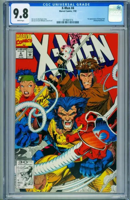 X-Men #4 (Marvel Comics, 1992), CGC 9.8 graded comic book, Universal Blue label — front cover in its holder
