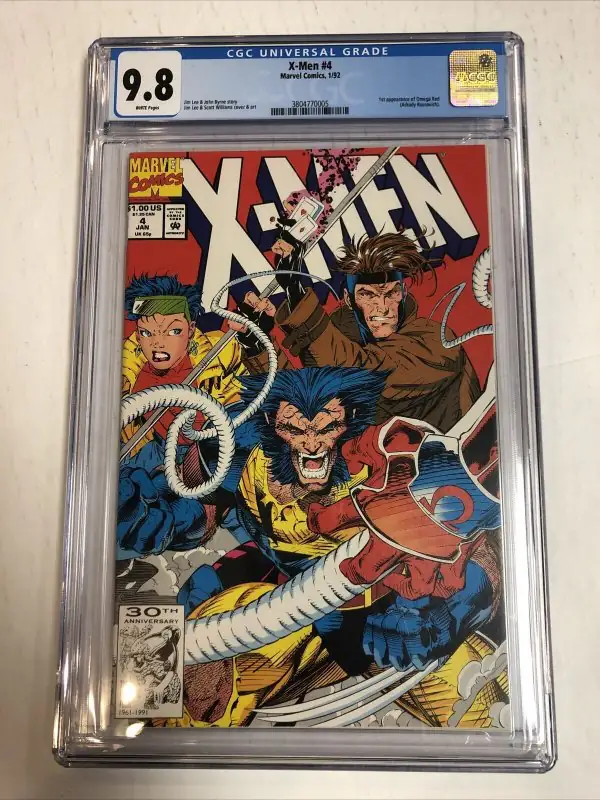 X-Men #4 (Marvel Comics, 1992), CGC 9.8 graded comic book, Universal Blue label — front cover in its holder