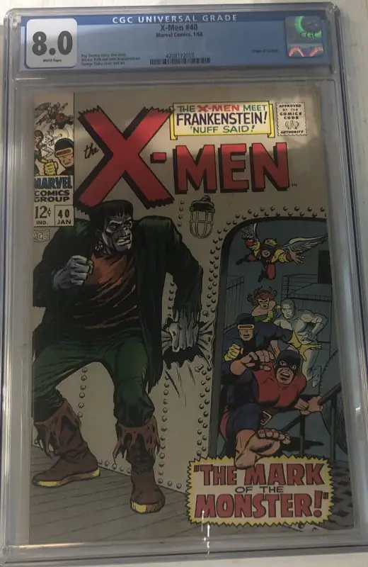 X-Men #40 (Marvel Comics, 1968), CGC 8.0 graded comic book, Universal Blue label — front cover in its holder