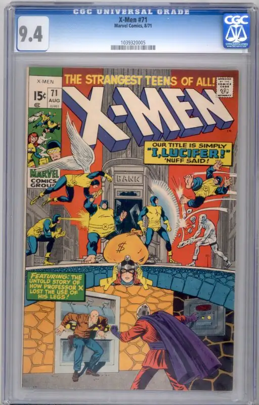 X-Men #71 (Marvel Comics, 1971), CGC 9.4 graded comic book, Universal Blue label — front cover in its holder