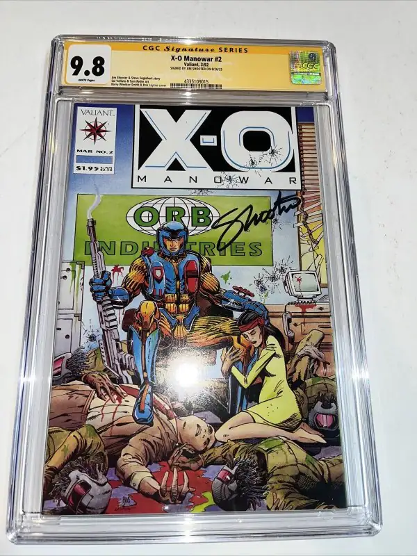 X-O Manowar #2 (Valiant Comics, 1992), CGC 9.8 graded comic book, Signature Series label — front cover in its holder