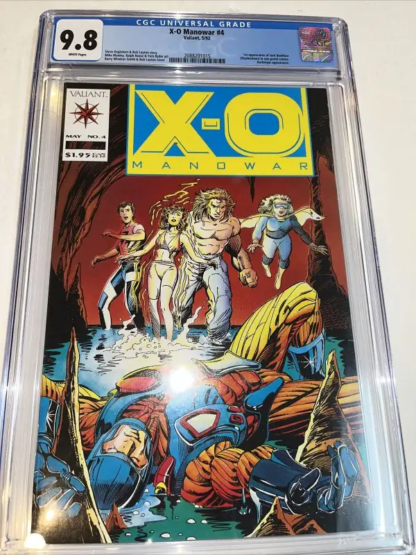 X-O Manowar #4 (Valiant Comics, 1992), CGC 9.8 graded comic book, Universal Blue label — front cover in its holder