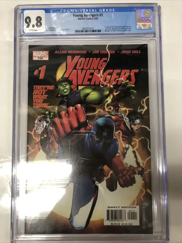 Young Avengers #1 (Marvel Comics, 2005), CGC 9.8 graded comic book, Universal Blue label — front cover in its holder