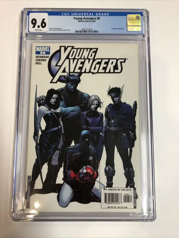 Young Avengers #6 (Marvel Comics, 2005), CGC 9.6 graded comic book, Universal Blue label — front cover in its holder