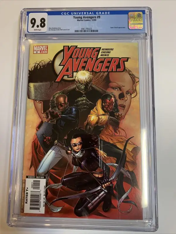 Young Avengers #9 (Marvel Comics, 2005), CGC 9.8 graded comic book, Universal Blue label — front cover in its holder