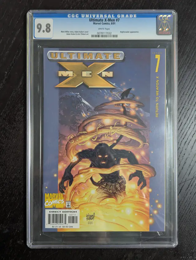 Ultimate X-Men #7 (Marvel Comics, 2001), CGC 9.8 graded comic book, Universal Blue label — front cover in its holder