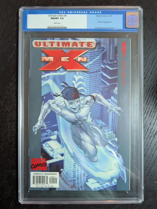 Ultimate X-Men #9 (Marvel Comics, 2001), CGC 9.8 graded comic book, Universal Blue label — front cover in its holder